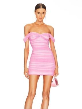 Norma Kamali Pink Off-Shoulder Ruched Mini Dress